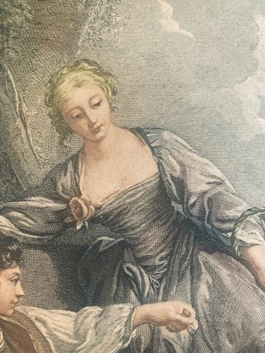 Gravure BoucherFin XVIIIe Peint Chien L’Obéissance Récompensée Art Ancien