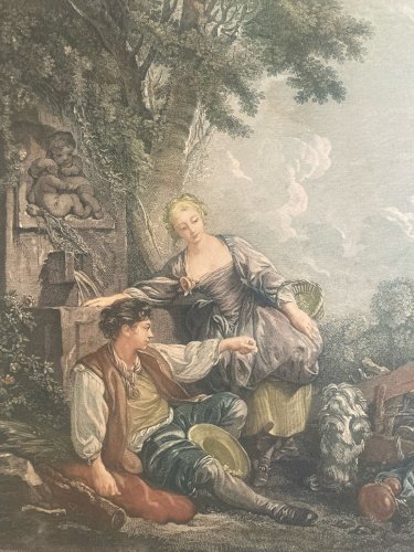 Gravure BoucherFin XVIIIe Peint Chien L’Obéissance Récompensée Art Ancien