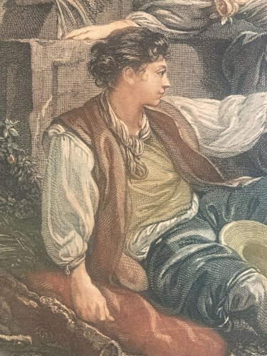 Gravure BoucherFin XVIIIe Peint Chien L’Obéissance Récompensée Art Ancien