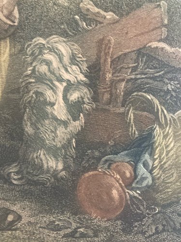 Gravure BoucherFin XVIIIe Peint Chien L’Obéissance Récompensée Art Ancien