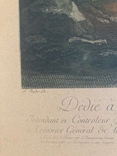 Gravure BoucherFin XVIIIe Peint Chien L’Obéissance Récompensée Art Ancien