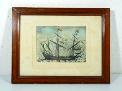 Marine color engraving no visible signature, wooden frame