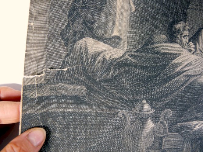 Gravure cuivre XVIII° LA CENE par Benoît Audran d'après Poussin, signée