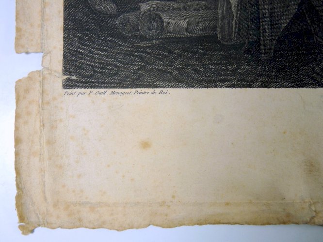 Gravure cuivre XVIII° MORT DE LEONARD DE VINCI / FRANCOIS Jean Charles Levasseur