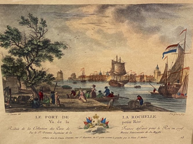 Gravure d'après Nicolas M. OZANNE 1728-1811 vue du port de La Rochelle Le Gouax