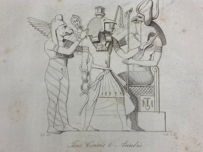 Engraving from the early 19th century depicting Isis, Osiris & Anubis Ancient Egypt