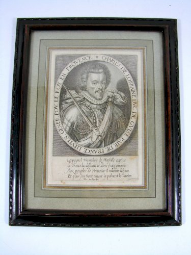Gravure Début XVII° Charles de Lorraine Duc de Guise Signée Thomas de Leu, Cadre