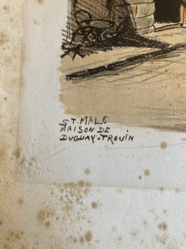 Gravure Derveaux Saint Malo Ville Rue Art Ancien 1945 Estampe Lithographie