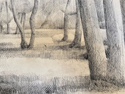 Etching Aquatint 1950 Landscape Tree Forest Art Lithograph Print Antique Art