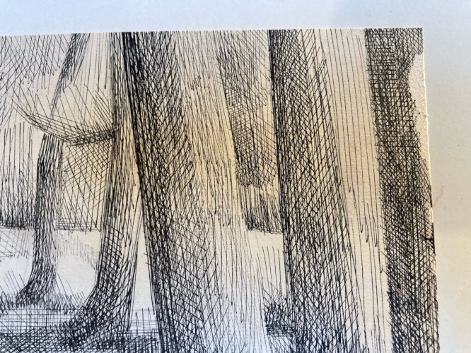 Gravure Eau Forte 1950 Paysage Arbre Foret Art Lithographie Estampe Art Ancien