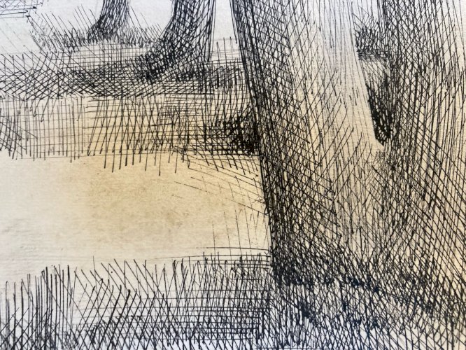 Gravure Eau Forte 1950 Paysage Arbre Foret Art Lithographie Estampe Art Ancien