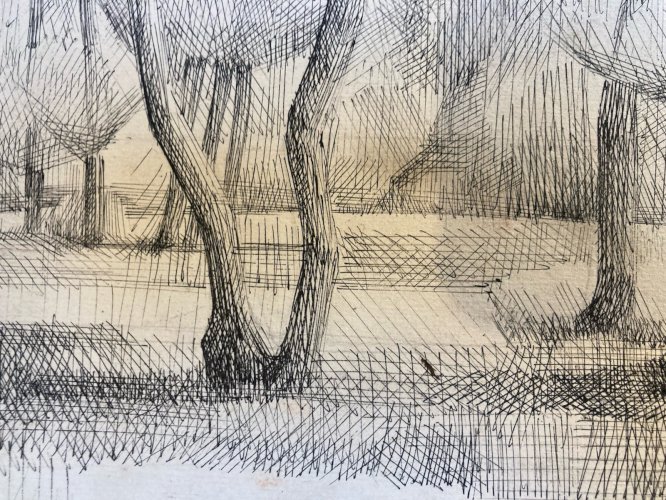 Gravure Eau Forte 1950 Paysage Arbre Foret Art Lithographie Estampe Art Ancien