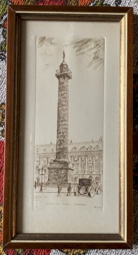 Gravure eau forte 4/4 Léopold Robin 1920's Paris la place Vendôme