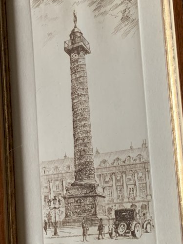 Gravure eau forte 4/4 Léopold Robin 1920's Paris la place Vendôme