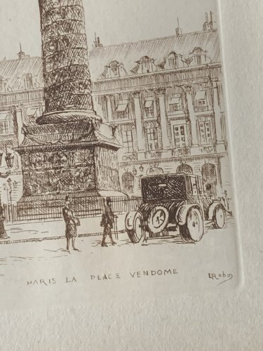 Gravure eau forte 4/4 Léopold Robin 1920's Paris la place Vendôme