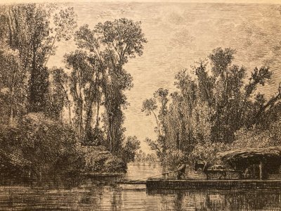 Gravure Eau Forte Charles François DAUBIGNY Le Bac De Bezons 1851 XIXe Art
