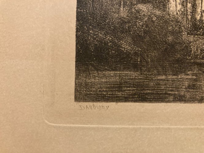 Gravure Eau Forte Charles François DAUBIGNY Le Bac De Bezons 1851 XIXe Art