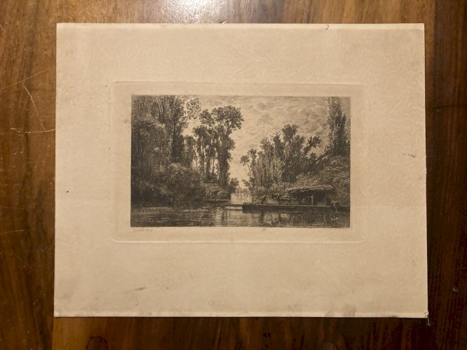 Gravure Eau Forte Charles François DAUBIGNY Le Bac De Bezons 1851 XIXe Art