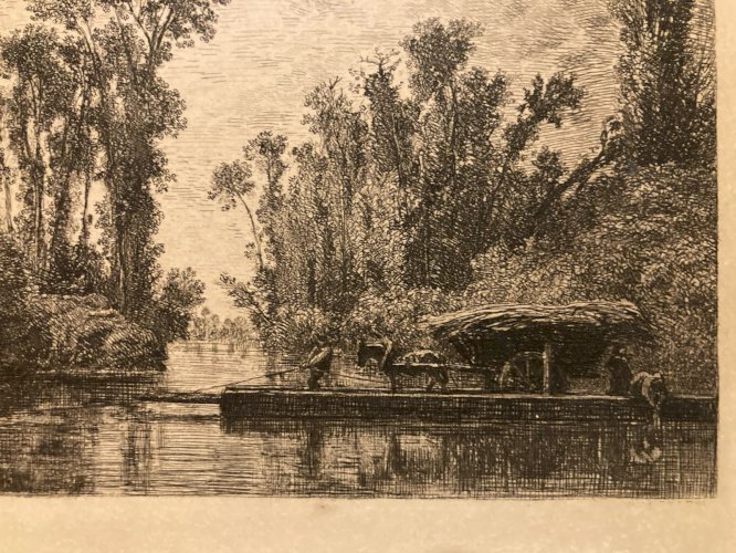 Gravure Eau Forte Charles François DAUBIGNY Le Bac De Bezons 1851 XIXe Art