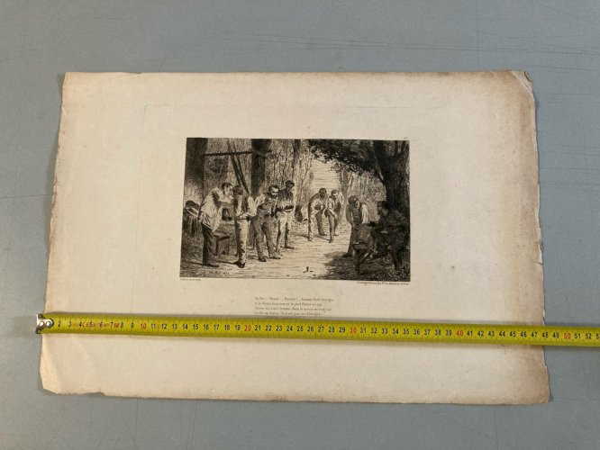 Gravure Eau Forte Les Ouvrier Eugene Millet Jeu Jeux Art 1900 XIXe Ancien
