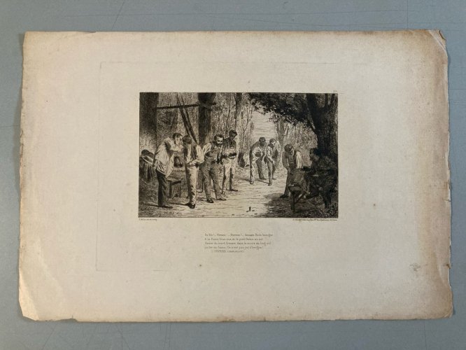 Gravure Eau Forte Les Ouvrier Eugene Millet Jeu Jeux Art 1900 XIXe Ancien
