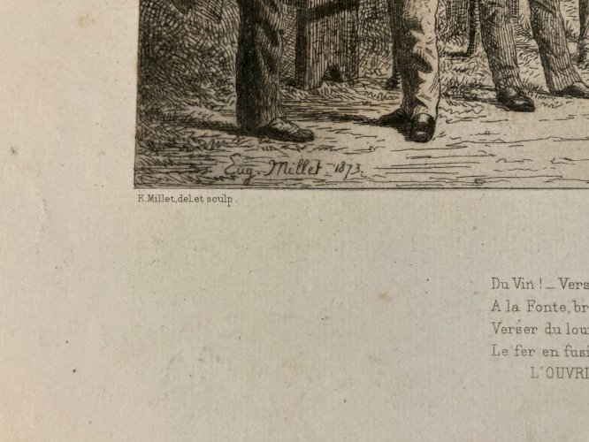 Gravure Eau Forte Les Ouvrier Eugene Millet Jeu Jeux Art 1900 XIXe Ancien