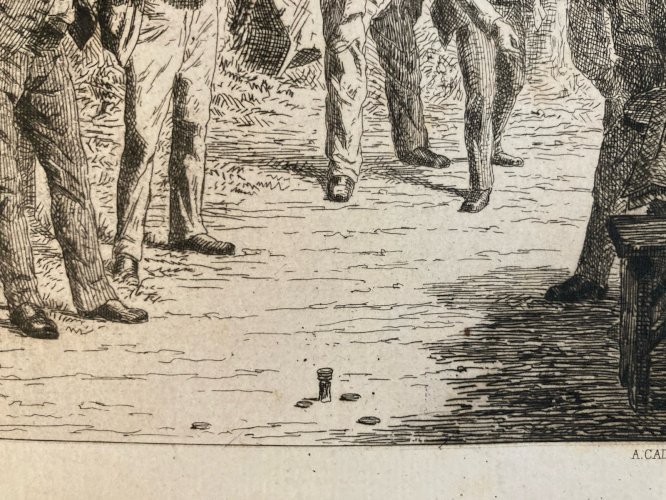 Gravure Eau Forte Les Ouvrier Eugene Millet Jeu Jeux Art 1900 XIXe Ancien