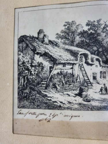 GRAVURE EAU FORTE SIGNE REPRESENTANT UNE FERME
