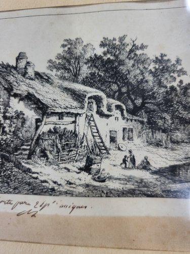 GRAVURE EAU FORTE SIGNE REPRESENTANT UNE FERME