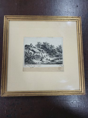 GRAVURE EAU FORTE SIGNE REPRESENTANT UNE FERME