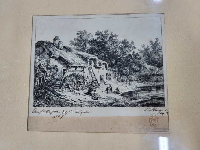GRAVURE EAU FORTE SIGNE REPRESENTANT UNE FERME