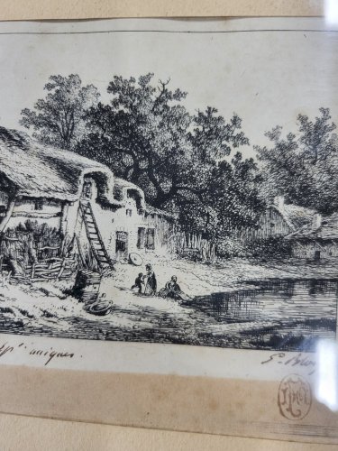 GRAVURE EAU FORTE SIGNE REPRESENTANT UNE FERME