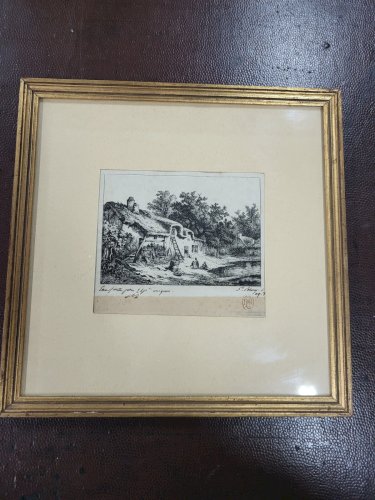 GRAVURE EAU FORTE SIGNE REPRESENTANT UNE FERME