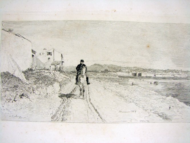 Gravure Eau Forte VUE d'ANTIBES 1868 Signée Ernest Meissonier & Alphonse Lalauze