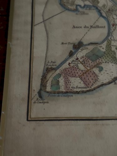 Gravure en couleur sous verre plan de l'Isle Daix XVIIIe L9211