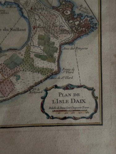 Gravure en couleur sous verre plan de l'Isle Daix XVIIIe L9211