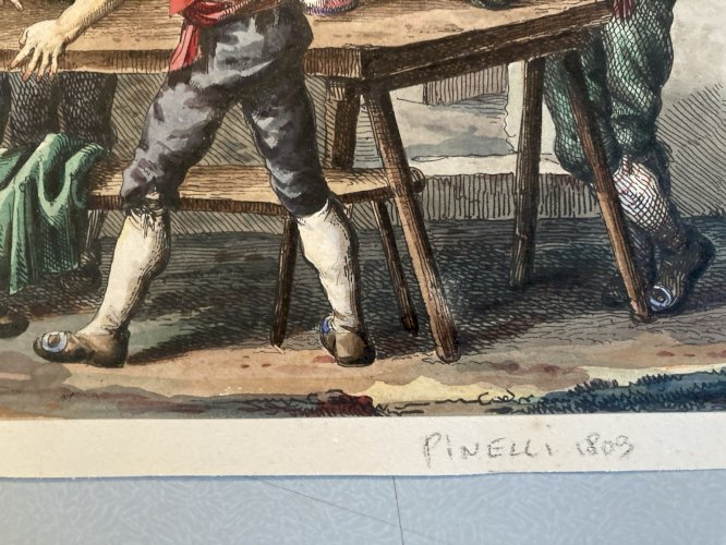 Gravure Etching art Bartolomeo Pinelli Italie Reaussé Gouache Ancien 1803 XIXe