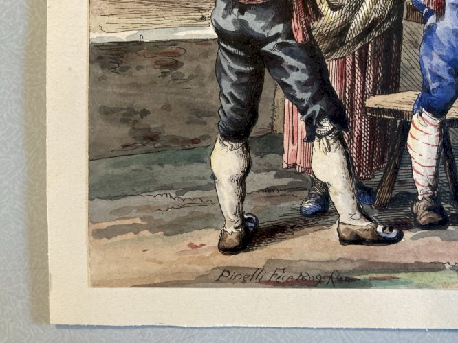 Gravure Etching art Bartolomeo Pinelli Italie Reaussé Gouache Ancien 1803 XIXe