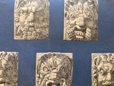 Gravure Etching Xviiie Art Ancien Mascaron Tête Grotesque Old Estampe Original