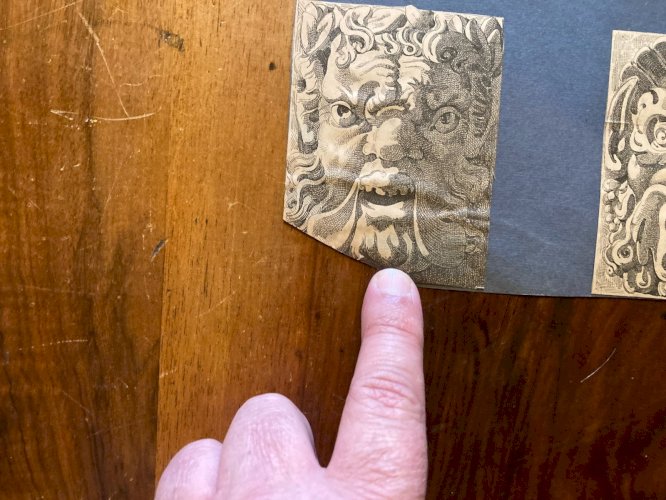 Gravure Etching Xviiie Art Ancien Mascaron Tête Grotesque Old Estampe Original