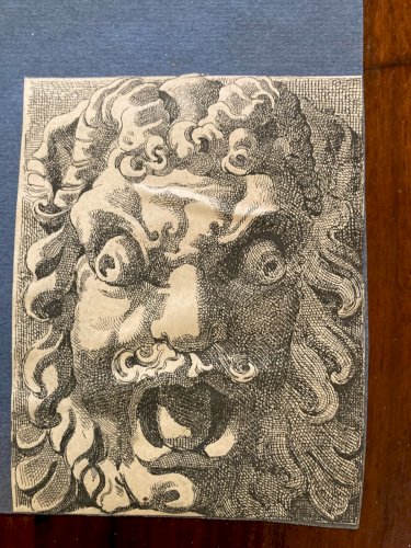 Gravure Etching Xviiie Art Ancien Mascaron Tête Grotesque Old Estampe Original