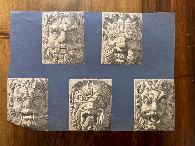 Gravure Etching Xviiie Art Ancien Mascaron Tête Grotesque Old Estampe Original