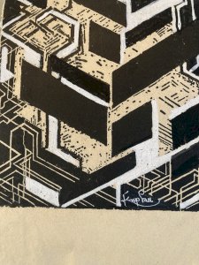 Gravure Frank Kupka Rehaussée Gouache Signé Époque Etching Abstrait Art Original