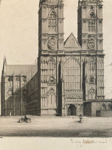 Gravure Guy Underwood Westminster vers 1920 Etching Ancien Art Old Abbaye Église