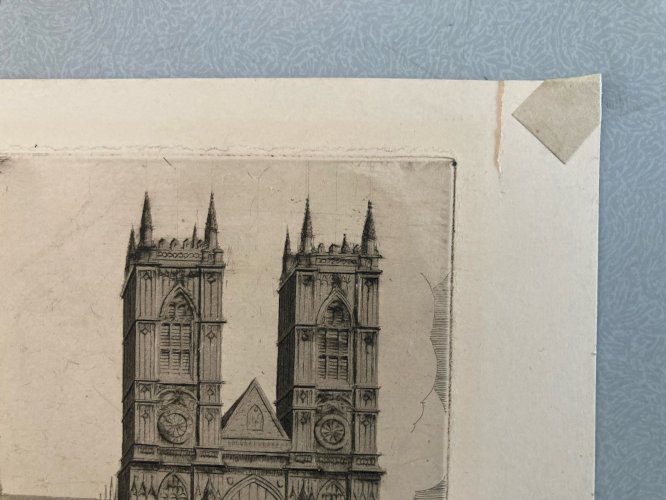 Gravure Guy Underwood Westminster vers 1920 Etching Ancien Art Old Abbaye Église
