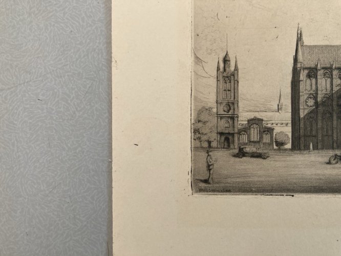 Gravure Guy Underwood Westminster vers 1920 Etching Ancien Art Old Abbaye Église