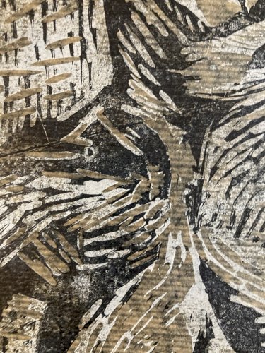 Gravure Lino Bois Art Déco Femme 1970 Nue Nu Buste Herotique Gouache Art Ancien