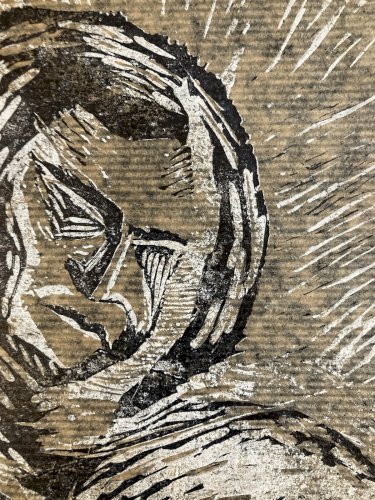 Gravure Lino Bois Art Déco Femme 1970 Nue Nu Buste Herotique Gouache Art Ancien