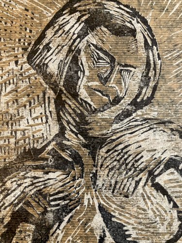Gravure Lino Bois Art Déco Femme 1970 Nue Nu Buste Herotique Gouache Art Ancien