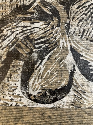 Gravure Lino Bois Art Déco Femme 1970 Nue Nu Buste Herotique Gouache Art Ancien